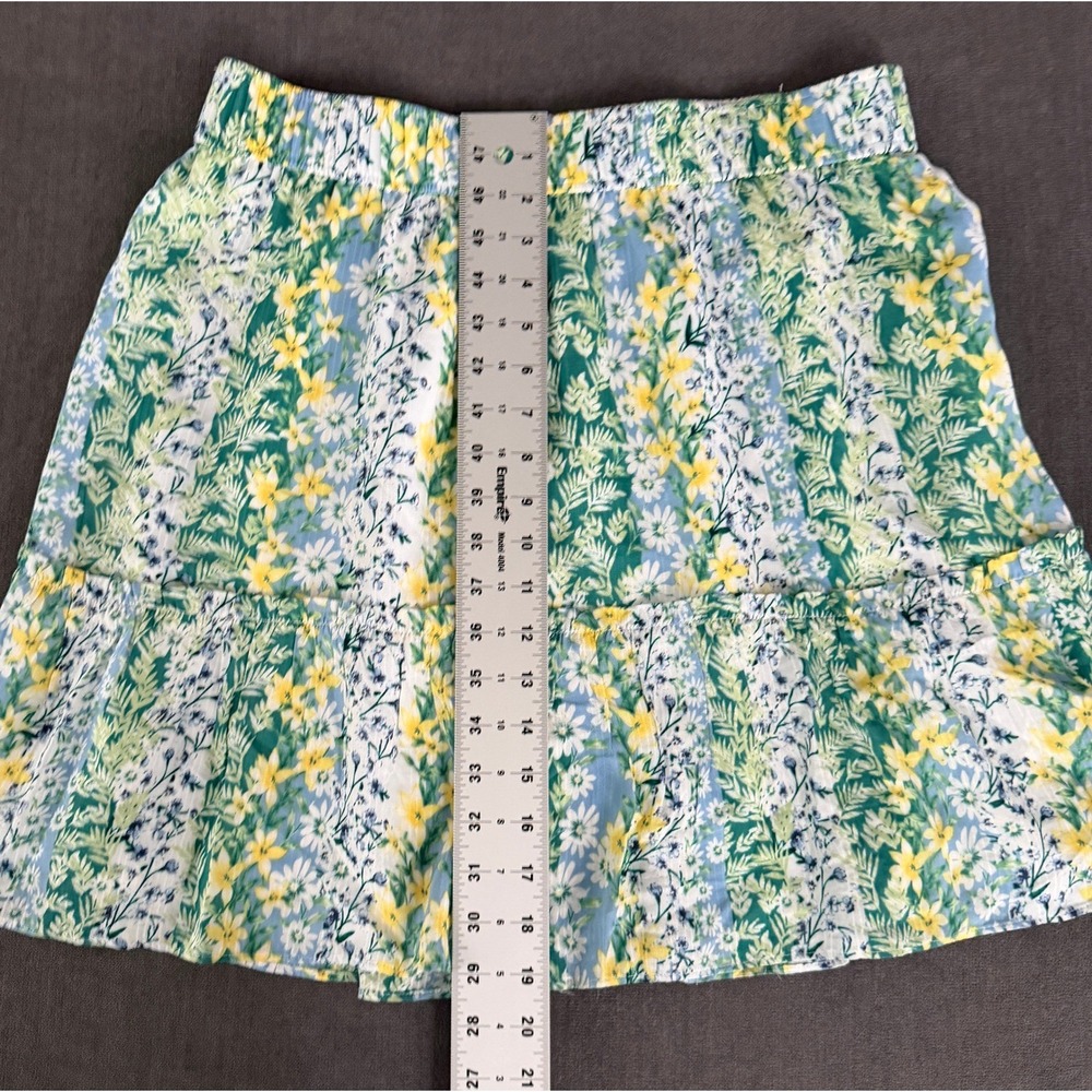 Loft Floral Tiered Mini Skirt Size L Green Yellow Cottagecore Garden Spring - Picture 7 of 8